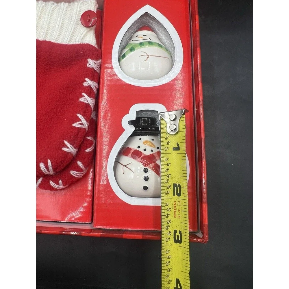 Christmas Snowman Salt Pepper Shakers Red Mitten Flatware Holders 2 Box Lot